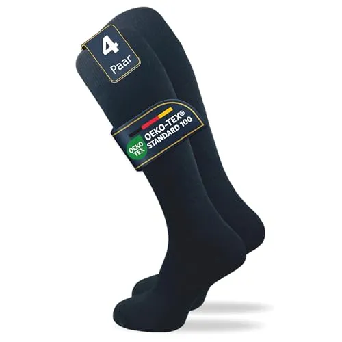 GAWILO Damen & Herren Kniestrümpfe (4 Paar) lange Socken mit Komfortbund aus 80% Baumwolle | kein Verrutschen |ohne drückende Naht | extra weich und lange haltbar (47-50, schwarz)
