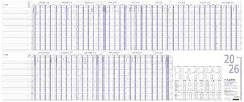 Zettler Urlaubsplaner 15 Mon 2026 – Wandkalender 100 × 42 cm, 15 Monate auf 1 Seite (inkl. Jan–März Folgejahr), für 35 Mitarbeiter, Wochenzählung, Sonn- & Feiertage, gefalzt, FSC-zertifiziert