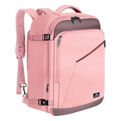 MATEIN 40L Rucksack Handgepäck Flugzeug, Erweiterbar 50x35x20cm Herren Handgepäck Rucksack Leichtgewicht Reiserucksack Damen Schulrucksack Carry On Travel Backpack für Business, Arbeit, Rosa Grau