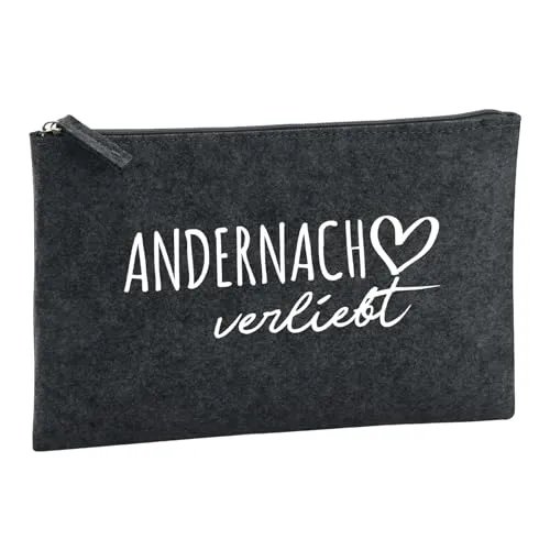 Huuraa Kulturbeutel Andernach verliebt 1 Liter Charcoal Filz Kosmetiktasche Geschenkidee