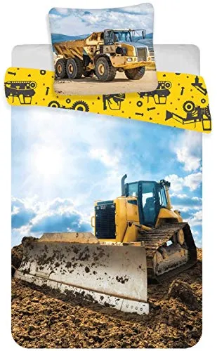 Bulldozer Baby Bettwäsche Bettbezug 100 x 135cm, Kopfkissenbezug 40 x 60cm, Baumwolle