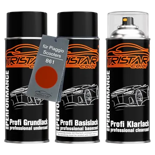 TRISTARcolor Motorradlack Spraydosen Set für Piaggio Scooters 861 Rosso Perl Grundlack Basislack Klarlack Sprühdose 400ml
