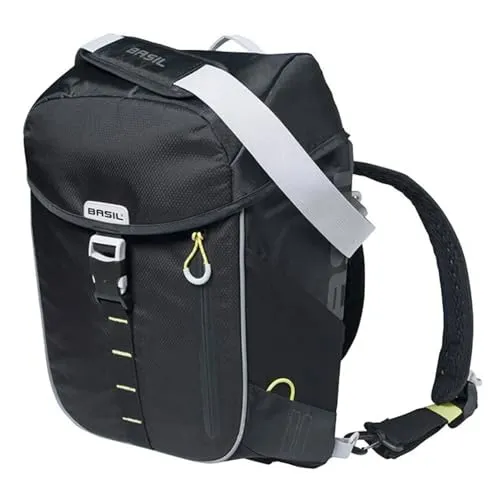 Schultertasche Basil Miles Daypack 16 Liter - Schwarz/Lime - Fahrradtasche mit Rollverschluss, ideal für Radsportler. Leicht, robust und mit 16 L Kapazität bietet sie genügend Stauraum für alle Essentials.