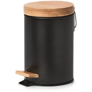 Zeller Mülleimer 18910, Bambus schwarz, Kosmetikeimer aus Metall, 3 Liter