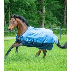 BUSSE Outdoordecke 3D Air Rain Eisblau/Navy 155 cm - Regendecke für Pferde, atmungsaktiv, wasserdicht und extrem schnelltrocknend. Ideal für wechselhaftes Wetter und nach dem Training, schützt vor Auskühlung und Überhitzung.