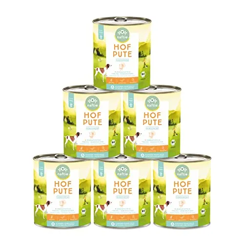 naftie Bio Hundefutter Hof Pute - Premium Nassfutter Menü mit Putenfleisch & Süßkartoffeln - getreidefrei glutenfrei - purinarm - 6X 800g Dosen