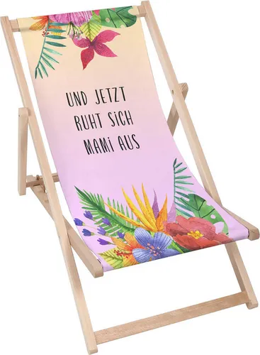 Dreamroots Liegestuhl klappbar Holz,bis zu130kg, Sonnenliege klappbar mit 3-stufiger Neigungsregulierung der Rückenlehne, Und Jetzt Ruht Sich Mami Aus