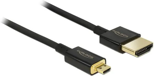 Delock Slim Premium - HDMI-Kabel mit Ethernet - 19 pin micro HDMI Type D männlich zu HDMI männlich - 1,0m - Dreifachisolierung - Schwarz - 4K Unterstützung (84781)