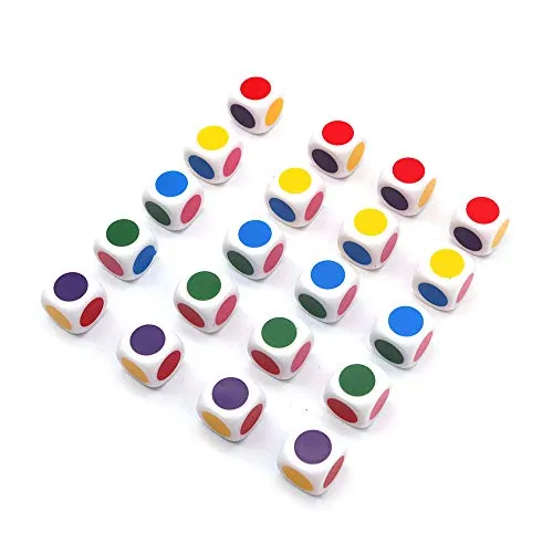 DollaTek 20PCS Farbwürfel mit Punkten Anpassbare Würfel sechsseitige Würfel 16 mm/Machen Sie einfache Klassenzimmerspiele zum Unterrichten von Primär- und Sekundärfarben