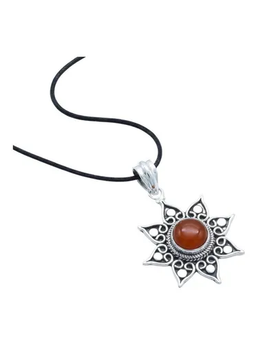mantraroma Kettenanhänger mit Karneol aus 925 Silber - Edelstein Anhänger für Damen, einzigartiges sonnenförmiges Design mit einem natürlichen Karneol-Edelstein – jedes Stück ein Unikat und perfektes Geschenk!