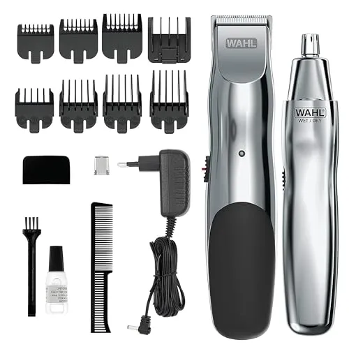Wahl Groomsman Akku-Bartschneider-Set für Bärte, Nasenhaare, leichtes Detailing und leichte Körperpflege mit zusätzlichem Nass-/Trocken-Akku-Nasentrimmer