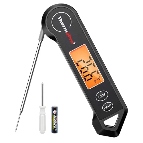 ThermoPro Fleischthermometer Digitaler Grillthermometer Faltbares Bratenthermometer Thermometer Kochen für Flüssigkeit Milch Steak Küchenthermometer Schwarz