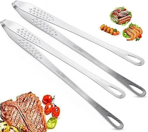 Stück Grillzange, Steakzangen Edelstahl, Koreaner Grillzangen, Küche Lebensmittelzange, Japanischer Grillzangen, zum Salat, Fisch, Steak, Grill, Buffet, Fleisch– Silber 2