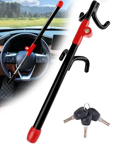 Tevlaphee 4-Haken Lenkradkralle, Schweres Lenkradschloss mit hoher Sichtbarkeit, Universelle Diebstahlsicherung für Autos, Transporter, SUVs, Passend für Lenkräder bis 41,5 cm, 3 Schlüssel(Schwarz)