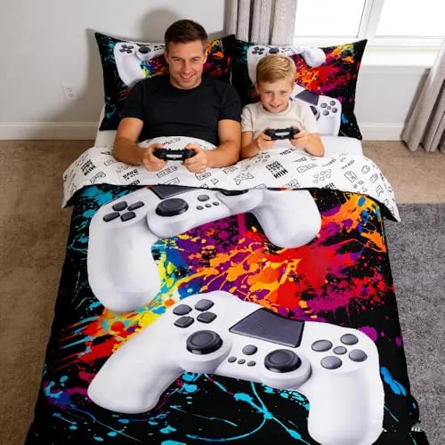Bettwäsche-Set für Jungen, Aquarell, Spielbrett, Bettwäsche, Set für Kinder, Videospiel, Spieltisch, Bettwäsche und Bettwäsche für Spieler, Gamecontroller, Bettwäsche