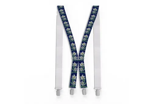 ZUKUNFTSENKEL Hosenträger Hosenträger Edelweiß 4 Clips 3,5cm Breite (Edelweiss Muster, X-Form) Rutschfest, Elastisch
