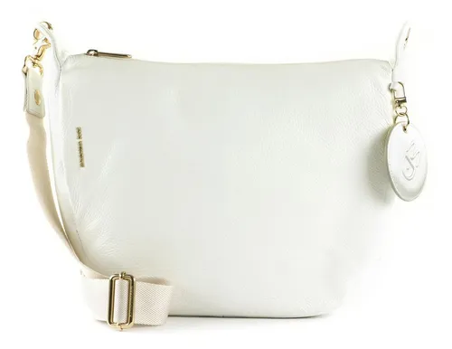 Mandarina Duck Damen Mellow Leather Crossover, Optical White - Umhängetasche aus perlmuttartigem Leder mit doppeltem Reißverschluss für optimalen Zugriff. Ideal für stilvolle Organisation unterwegs, verstellbarer Schultergurt und abnehmbare Charms.