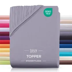 Produktbild Carpe Sonno Spannbettlaken Topper Spannbetttuch Jersey 140x200 160x200 180x200 200x200 Baumwolle, Jersey, Gummizug: rundum, (1 Stück), Topper Spannbettlaken 200x200 für Matratzen bis 10cm Höhe grau 200 cm x 200 cm