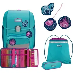 Scout Schulranzen Set Genius Dessin Dreamworld 5-teilig - Schulranzen Set für Mädchen in mint mit fantasievollem Design. Inklusive Brust- und Hüftgurt für optimalen Tragekomfort und Sicherheit.