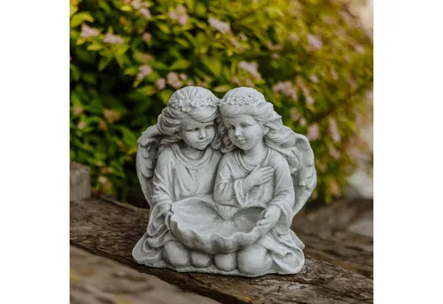gartendekoparadies.de Gartenfigur Engelpaar mit Schale, Steinfigur, H. 31 cm, 14 kg, Frostsicher