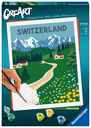 Ravensburger CreArt 23536 - Jungfrau Region - Malen nach Zahlen Erwachsene, DIY Malset mit Pinsel und Acrylfarben, Geschenk für Frauen und Männer, Malen für Erwachsene