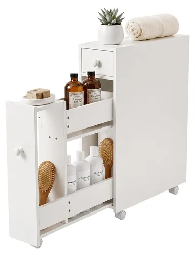 relaxdays Küchenwagen Nischenschrank mit ausziehbarem Fach, weiß