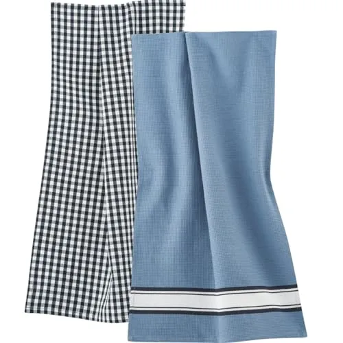 Living Crafts - Delhi | Geschirrtücher, 2er-Pack, Set 100% Baumwoll-Geschirrtücher | Saugfähige und langlebige Küchentücher, Geschirrhandtuch (Indigo Blue)