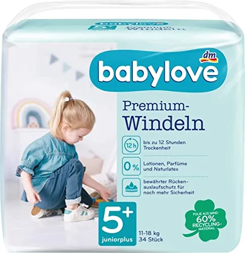 babylove Windeln Premium aktiv plus Größe 5+, juniorplus 13-27kg, 1 x 34 St