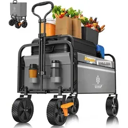 KESSER® Faltbarer Bollerwagen mit Netztaschen - Vielseitiger Handwagen mit stabilem Stahlrohgerüst, max. Tragkraft 80 kg, inkl. 2 Netztaschen und ergonomischem Handgriff, ideal für Garten und Freizeit.