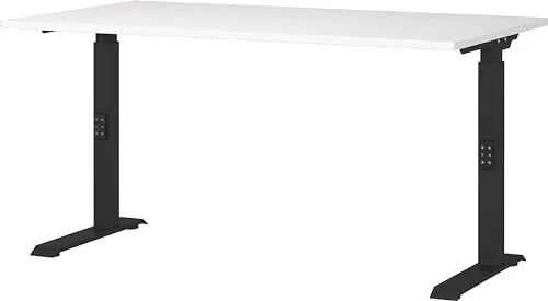 GERMANIA GW-Mailand Höhenverstellbarer Schreibtisch - Kinderschreibtisch mit C-Fuß, höhenverstellbar von 680 bis 910 mm, ideal für ergonomisches Arbeiten und Lernen, Metall und Spanplatte in Schwarz und Weiß.