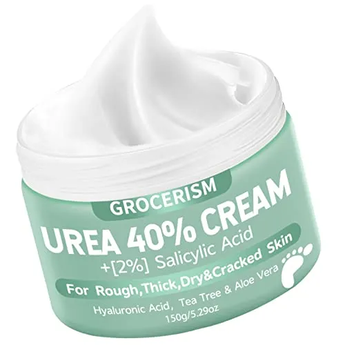 Produktbild Urea Creme 40 prozent 150 Gramm || Hornhautentferner Fußcreme, Handcreme, Bodylotion mit Hyaluronsäure, Teebaum und Aloe Vera für tiefe Feuchtigkeit, Kallusentferner und Erweichung