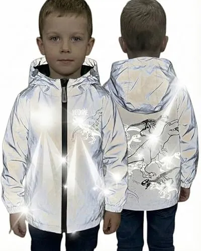 HECKBO Kinder Dinosaurier Wind- und Regenjacke - Funktionsjacke mit reflektierendem Material für optimale Sichtbarkeit im Straßenverkehr, wasserdicht, winddicht und atmungsaktiv – perfekt für kleine Entdecker!