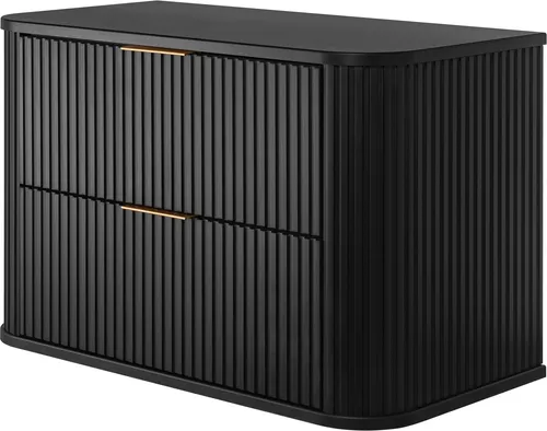 Moderner Badezimmerschrank in Schwarz mit goldenen Griffen in schwarz von 3E 3xE living.com