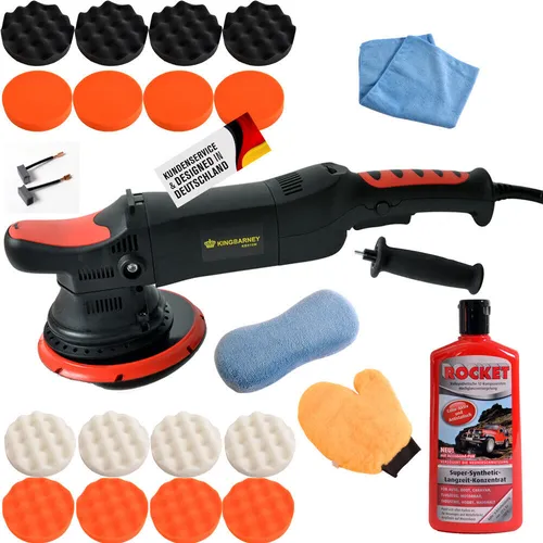 Duke-Handel Exzenter Poliermaschine 810W - Poliermaschine für Rechts- und Linkshänder mit 21mm Hub, variabler Geschwindigkeit von 1650 bis 4800 U/min und umfangreichem Zubehörset für perfekte Lackpflege.