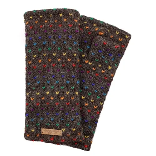 McRon Damen Gestrickte Pulswärmer Stulpen Modell Ines regenbogen Naturdunkelbraun 2 91R