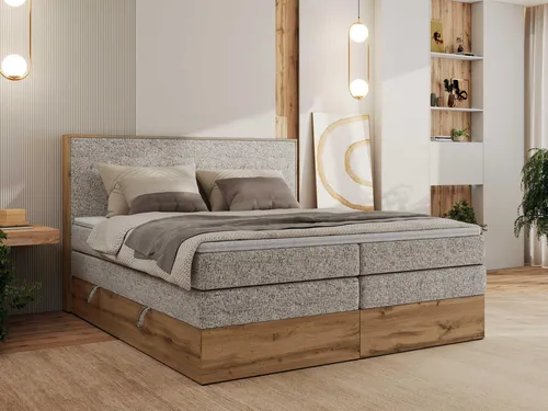 MKS MEBLE Boxspringbett WOOD CLASSIC KING - Elegantes Doppelbett 180x200 cm mit zwei hochwertigen Multipocket-Matratzen und Topper. Bietet praktischen Stauraum und hohen Liegekomfort für erholsame Nächte.