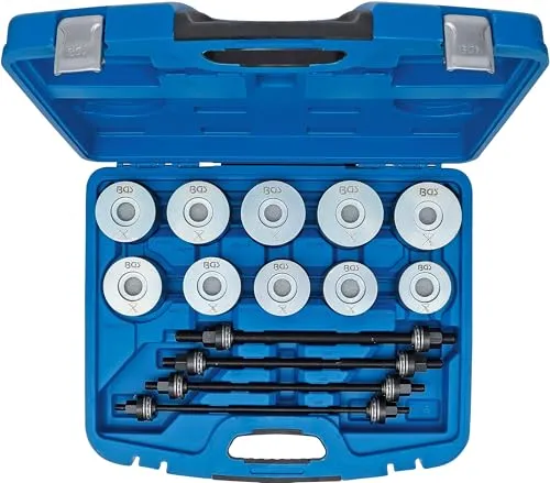 BGS 1514 | Zug- und Druckhülsen-Satz | 24-tlg. mit 4 Spindeln - Werkzeug-Set für die einfache Demontage und Montage von Silent-, Gummi- und Kugellagern, ausgestattet mit leichtgängigen Industrie-Rillenkugellagern.