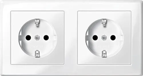 Schneider Electric Merten Schuko-Doppel-Steckdose, Berührungsschutz, Steckklemmen, M-Smart, polarweiss glänzend, Artikelnummer MEG2328-1419