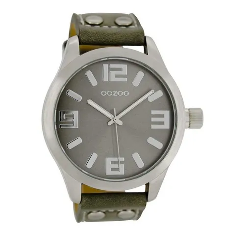 OOZOO Quarzuhr Basic Line Armbanduhr C1057 grau Lederband mit Nieten 47 mm