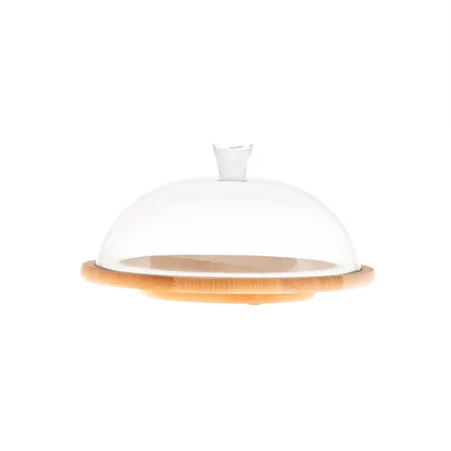 Käseglocke Glasglocke Servierbrett Patisserie Kuchenglocke Kuchenplatte Holz