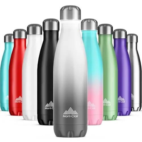 Mont-Clair Trinkflasche Edelstahl - Thermosflasche - BPA-freie - Water Bottle, Edelstahl trinkflasche 500ml - 24h Kalt & 12h Warm - Trinkflasche Auslaufsicher - Weiß & Grau
