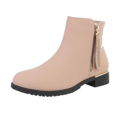 Ital-Design Damen Elegant Stiefelette (87417729) Blockabsatz Flache Stiefeletten in Beige