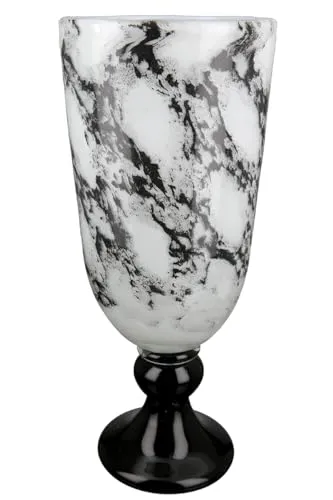 GILDE Deko Vase Pokal auf Fuß - Glasvase Marmoroptik - Elegante Dekoration Wohnzimmer - Geschenk Geburtstagsgeschenk - Farben: Schwarz Weiß Höhe 31 cm
