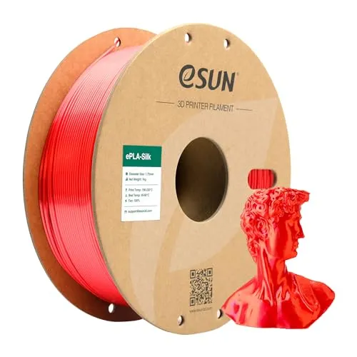 eSUN Seide PLA Filament 1.75mm, Seidig Glänzendes 3D Drucker Filament PLA, Maßgenauigkeit +/- 0.05mm, 1kg Spule (2.2 LBS) 3D Druck Filament für 3D Drucker, Seide Rot