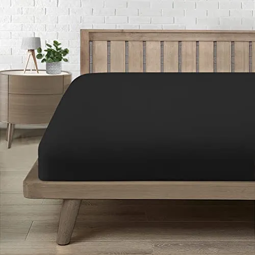 Spannbettlaken 140x200cm, Bettlaken 140x200 bis 30cm - Oeko-Tex Zertifiziert - Premium 100% Mikrofaser Weiches Spannbetttuch Leintuch Ganzjährig - Schwarz