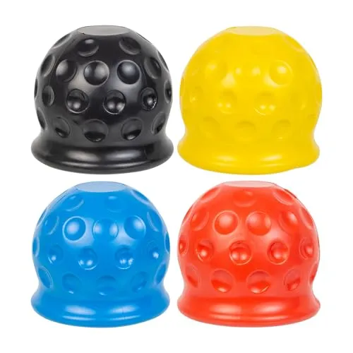 Abdeckung für Anhängerkupplungen, 4 Stück, Vier Farben, Kunststoff, für Ø 50 mm Kugelkopfkupplungen, in Golfball-Form, Kupplungskappe Anhänger, Hänger Kupplung Kappe, Schutzkappe für Anhängerkupplung
