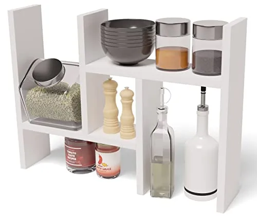 Matkam Möbel Küchenregal, Ausziehbar und Praktisch - Küchenregal aus Holzwerkstoff, flexibel von 40 bis 74 cm ausziehbar, ideal für Gewürze und Küchenutensilien, einfache Montage inklusive Zubehör.