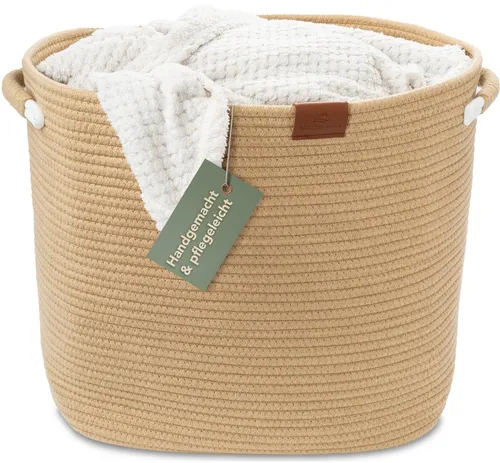 WIESEN.design Aufbewahrungskorb MATTEO - Faltbarer Wäschekorb aus Baumwolle - Dekokörbe mit 48 L Volumen, ideal für Wäsche oder Aufbewahrung, inklusive schwerem Wäschesack und perfekt für jedes Zimmer.