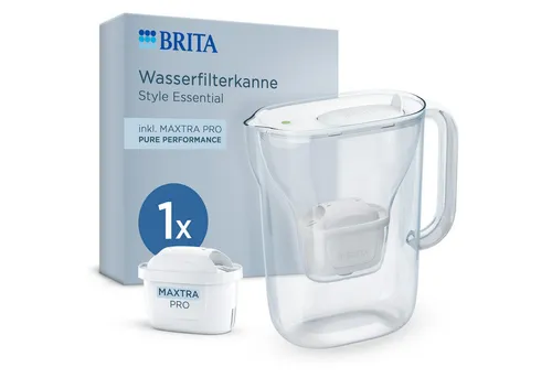 BRITA Wasserfilter Kanne Style Essential mit MAXTRA PRO - Stilvolle Wasserfilter-Kanne für Kühlschranktüren, spülmaschinenfest (außer BRITA Smart Light LED) - filtert bis zu 150 L frisches Wasser pro Kartusche.