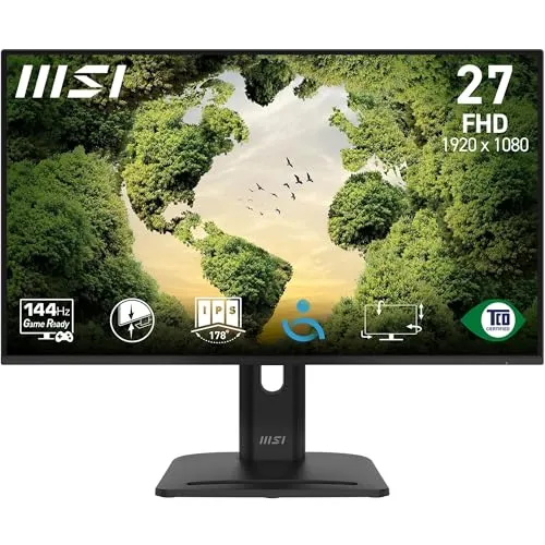 MSI Pro MP275PGN E14 Desktop-Monitor 27 Zoll FHD 1920 x 1080, IPS, 144 Hz, 1 ms, HDR Ready, AMD FreeSync, integrierte Lautsprecher, HDMI 2.0, DP 1.2a, VGA, 4-Achsen verstellbar, VESA kompatibel